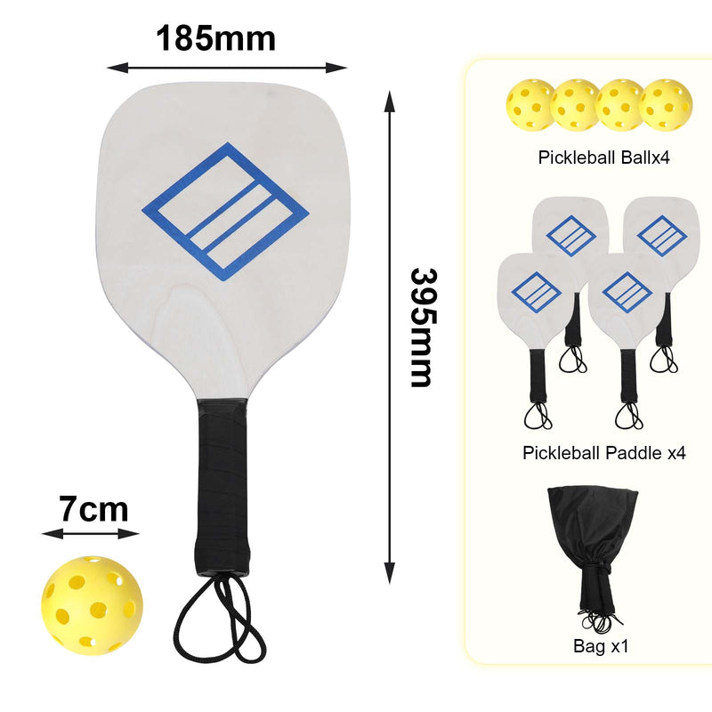 Advwin Wood Pickleball Paddle Set of 4 with 4 Balls and 1 Carry Bag