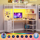 Advwin LED Loft Bed Frame w/ L-Shaped Desk & Charging Station
