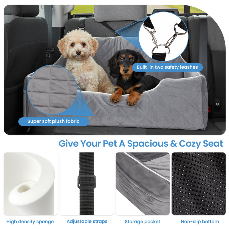 Advwin Dog Car Seat with Safety Belts & Storage
