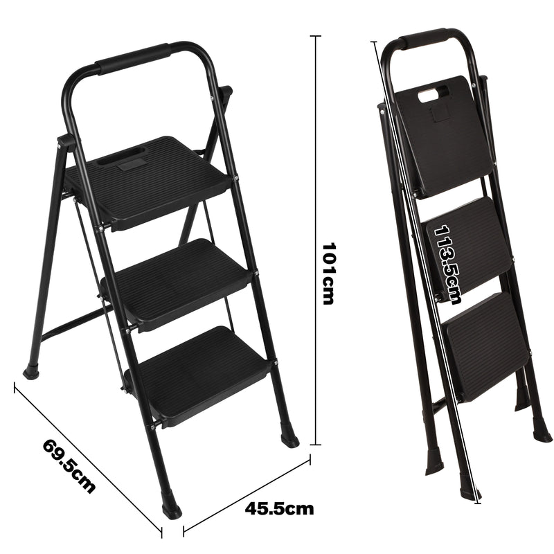 Advwin 3-Step Folding Ladder with Wide Anti-Slip Steps