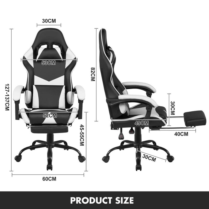 Gaming Desk & Gaming Chair Tilt 135° White w/Footrest