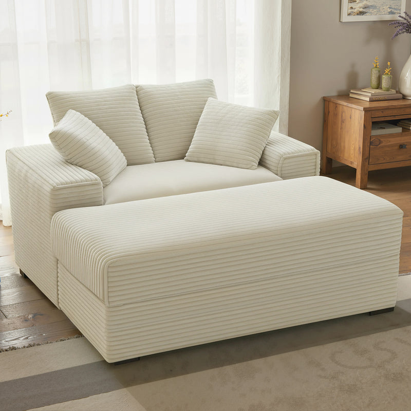 Advwin 146cm Chaise Lounge Chair with Storage Ottoman