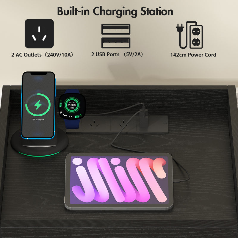 Advwin LED Bedside Table with Charging Station