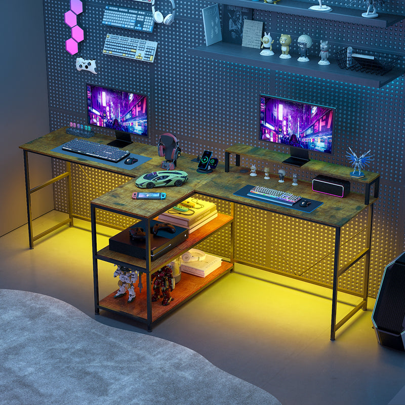 Advwin 236cm 2 Person LED Computer Desks w/ Power Outlets