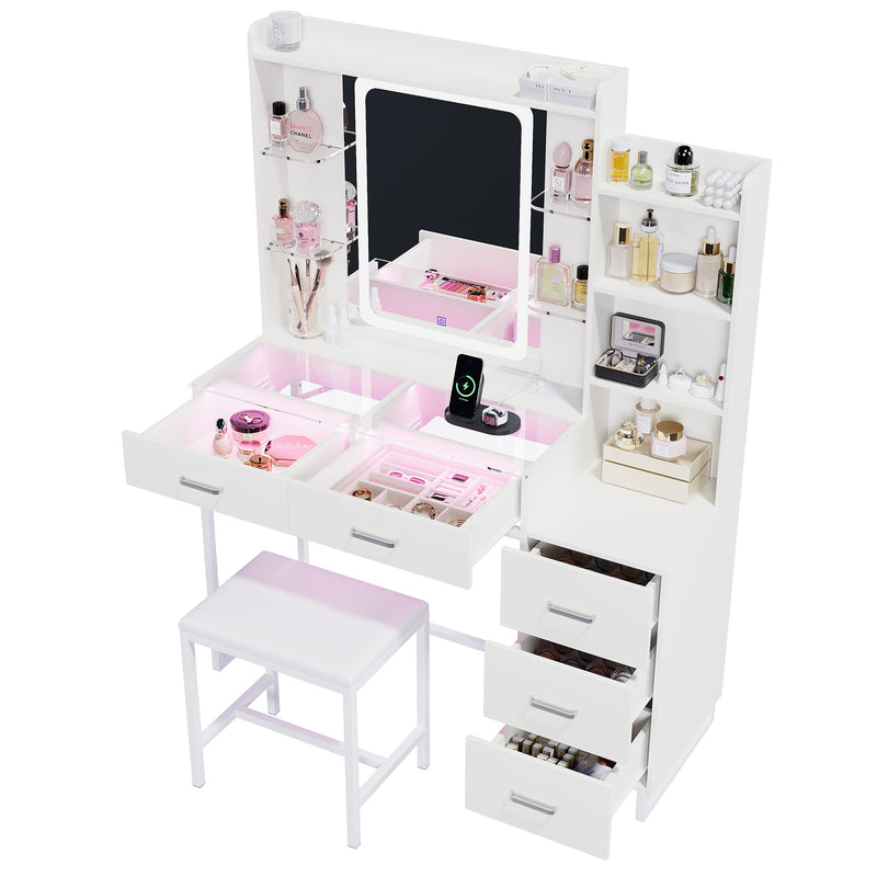 Advwin Dressing Table Set with Glass Desktop LED Light