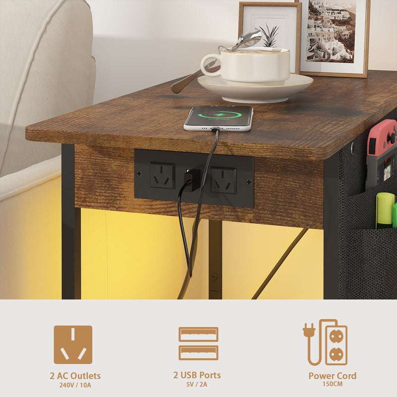 Advwin LED End Table with Charging Station and Drawers