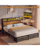 Advwin LED Bed Frame w/ Charging & 2 Drawers