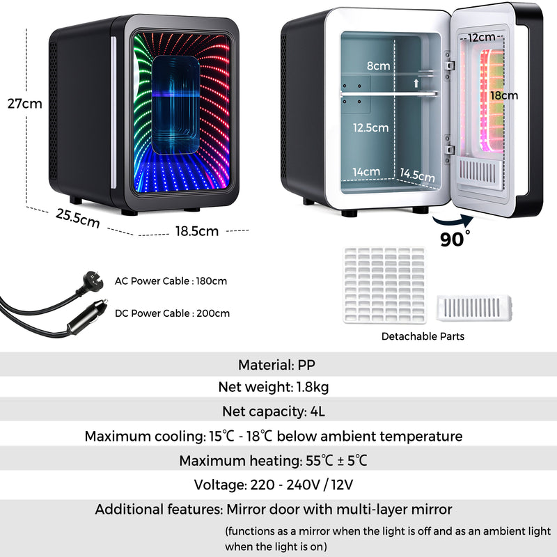 Advwin 4L Mini Fridge with LED Light Black