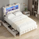 Advwin Bed Frame w/ LED Shelves & Charging Station