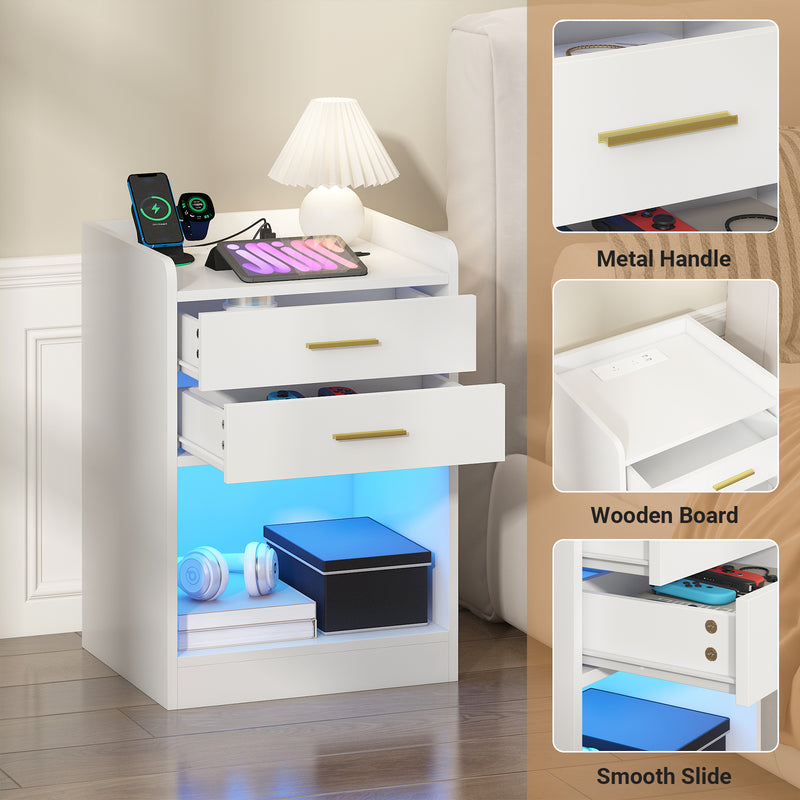 Advwin LED Bedside Table with Charging Station