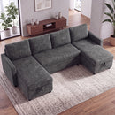 Advwin 253cm U Shaped Chenille Sectional Sofa w/ Pull Out Bed