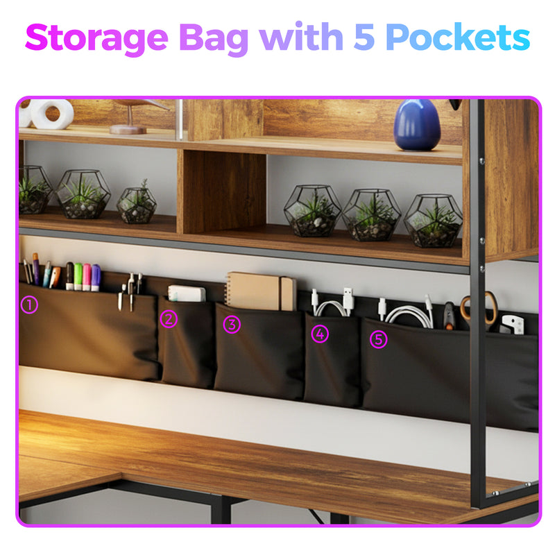 Advwin L Shaped Gaming Desk with LED Lights 130cm