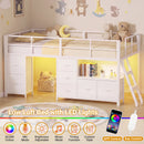 Advwin King Single Low Loft Bed with 7 Drawers Bookcase
