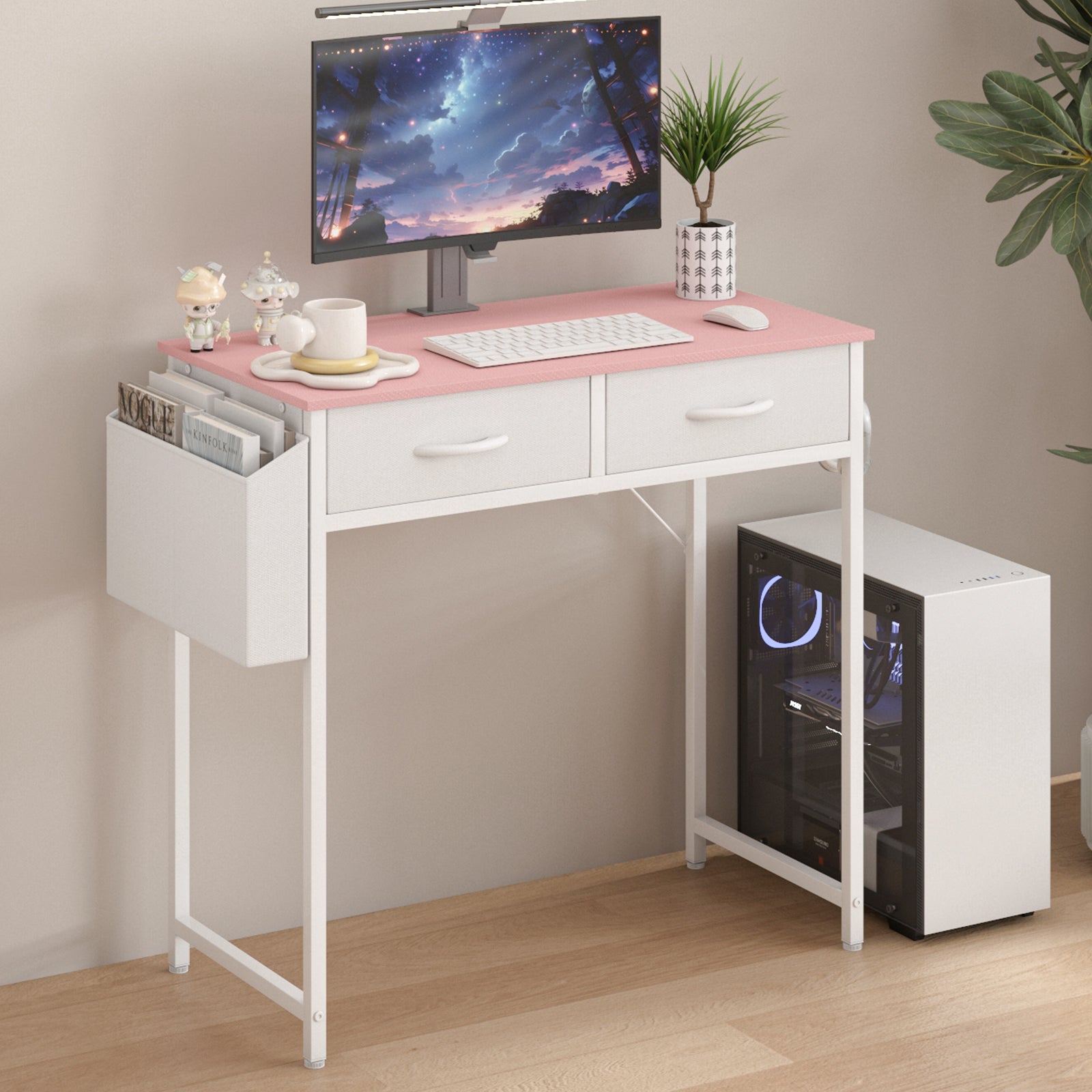 Advwin 80cm Small Desk with 2 Drawers and Storage Bag
