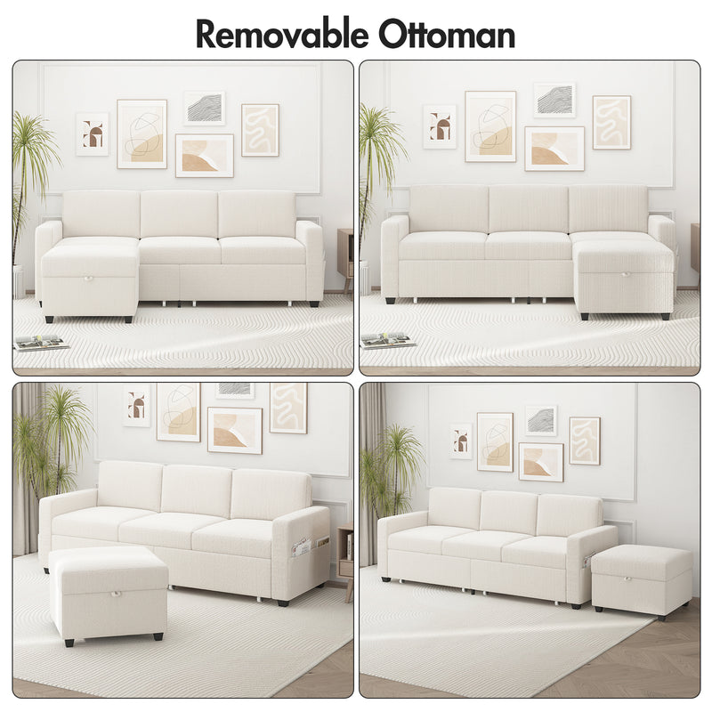 Advwin 3 Seater Sofa 197cm with Storage Ottoman Beige