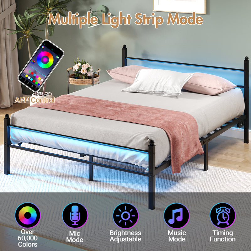 Advwin Metal Platform Bed Frame w/ Headboard Black