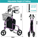 Advwin Rollator Walker 3 Wheel with Basket and Tray