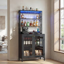Advwin LED Wine Bar Cabinet with Charging Station Black