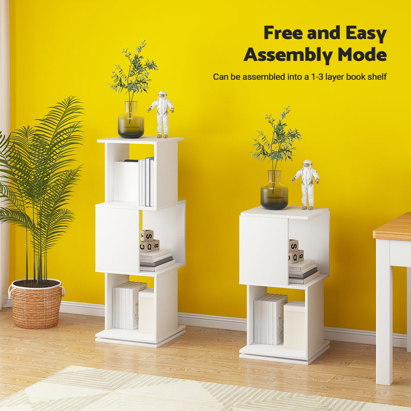 Advwin 3-Tier 360 Rotating Corner Bookshelf White