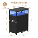 Advwin LED Narrow Bedside Table with Charging Station