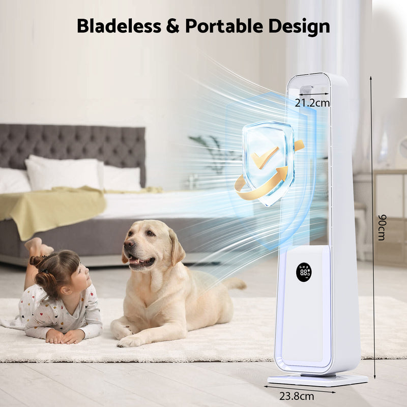 Advwin Quiet Bladeless Tower Fan with 4-Color Lights