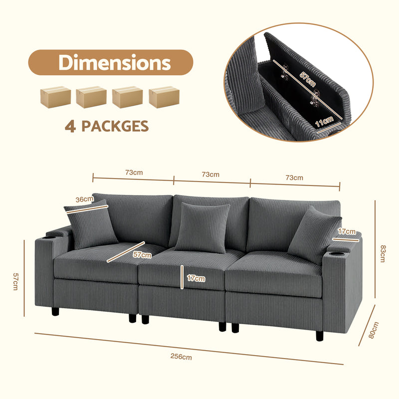 Advwin Corduroy Modular Sofa with Storage 256cm