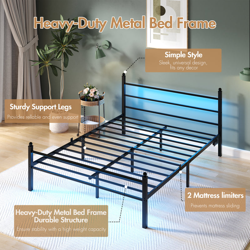 Advwin Metal Platform Bed Frame w/ Headboard Black