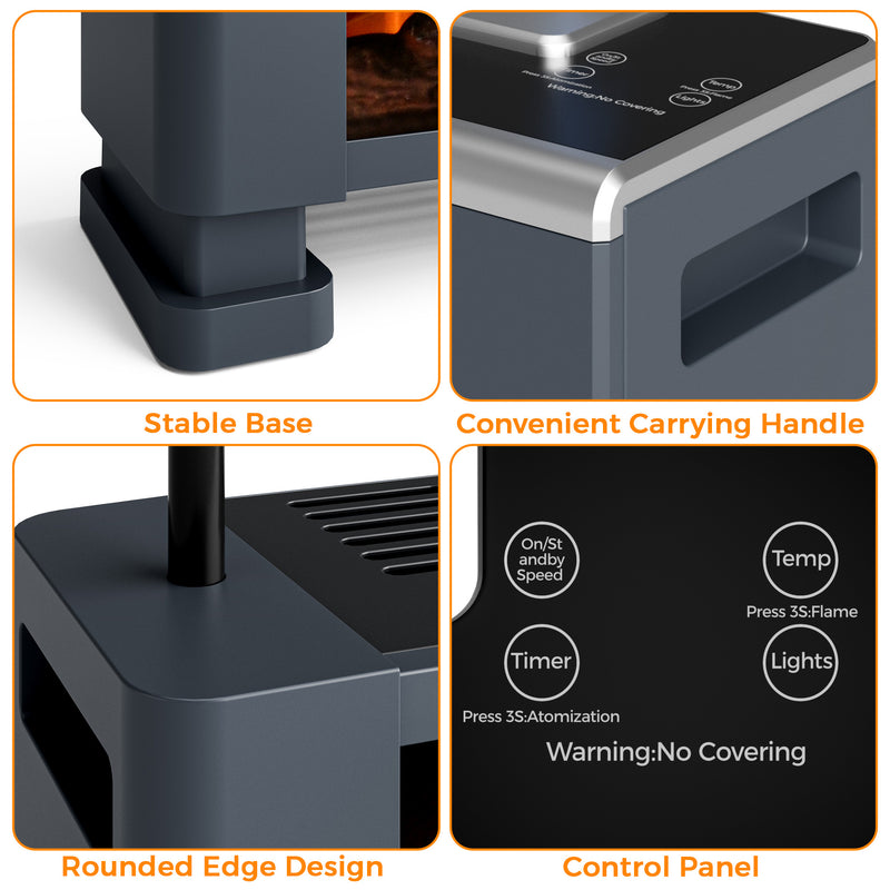 Advwin Baseboard Heater with 3D Flame 2200W Black