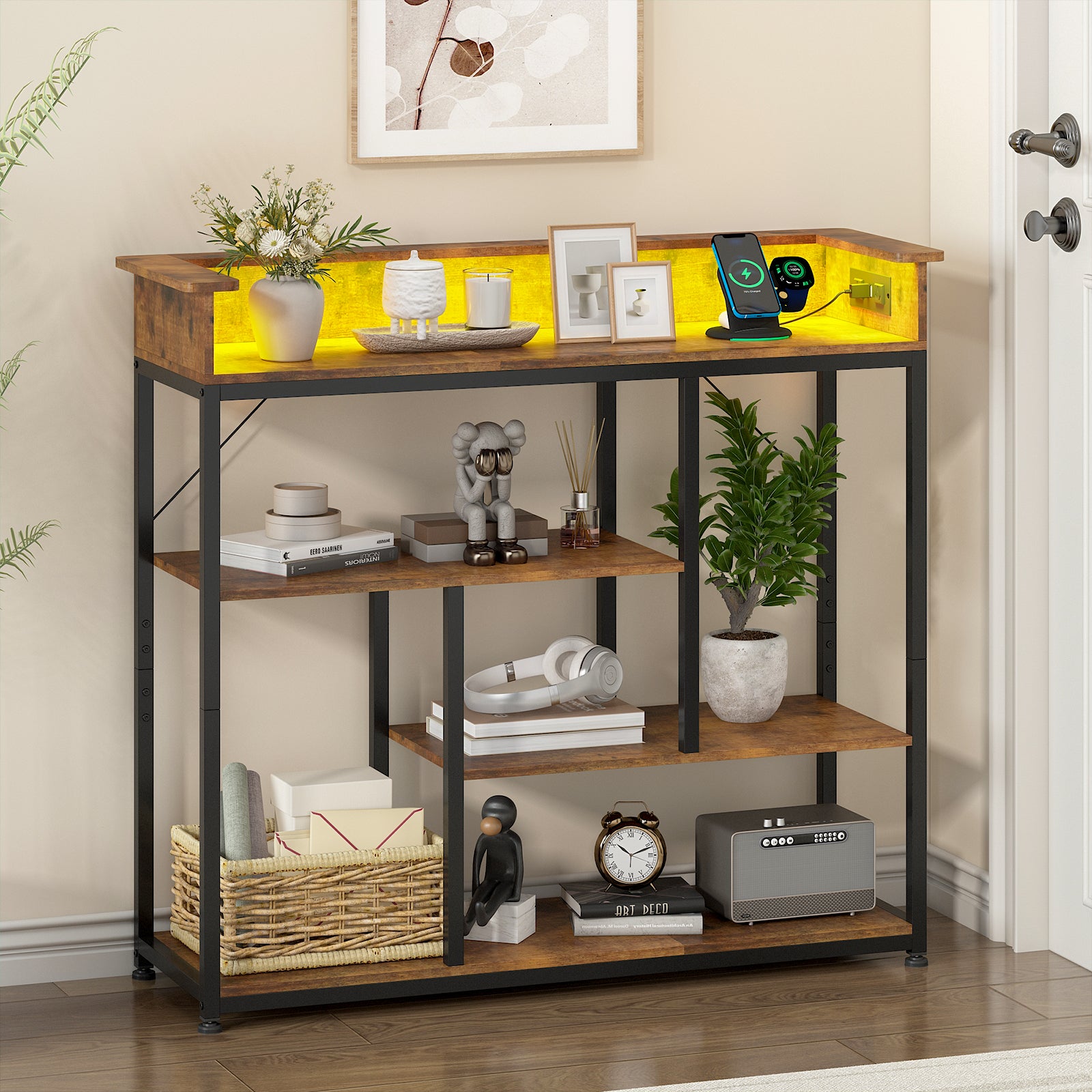 Advwin Narrow Console Table with and Charging Station