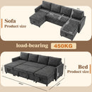 Advwin 253cm U Shaped Chenille Sectional Sofa w/ Pull Out Bed