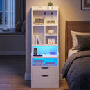 Advwin Tall LED Nightstand w/ Charging Station & 3 Drawers