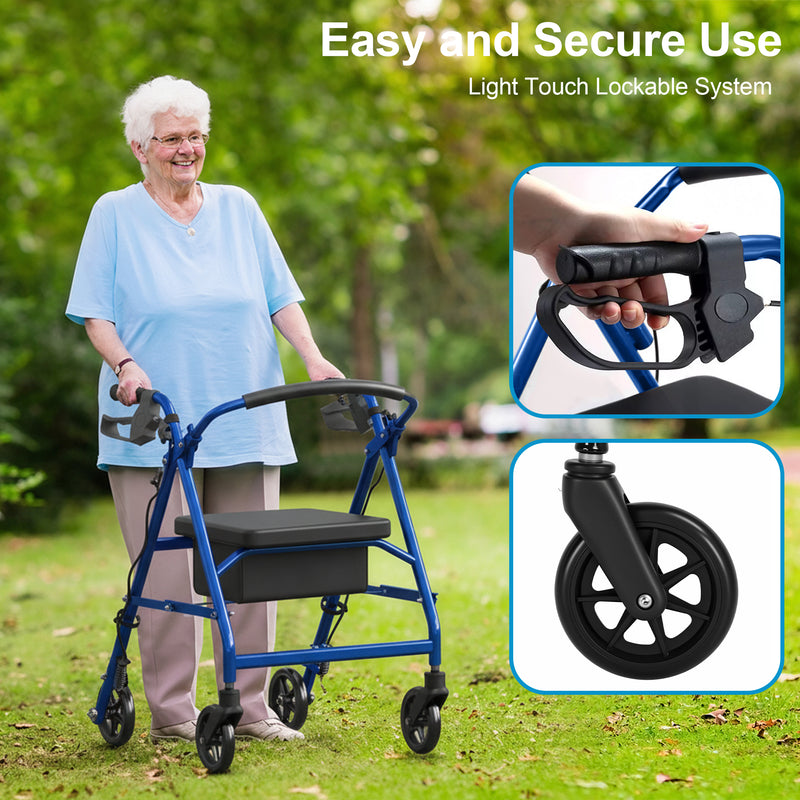 Advwin 4 Wheels Rollator Walker with Dual Brake System