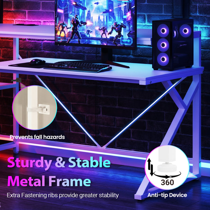 Advwin L Shaped Gaming Desk with LED Lights 130cm