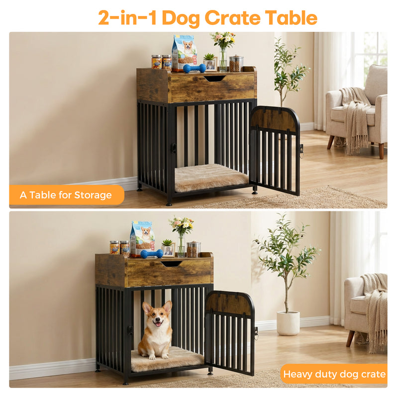 Advwin Small Dog Wooden Crate Furniture Drawer Pet Table