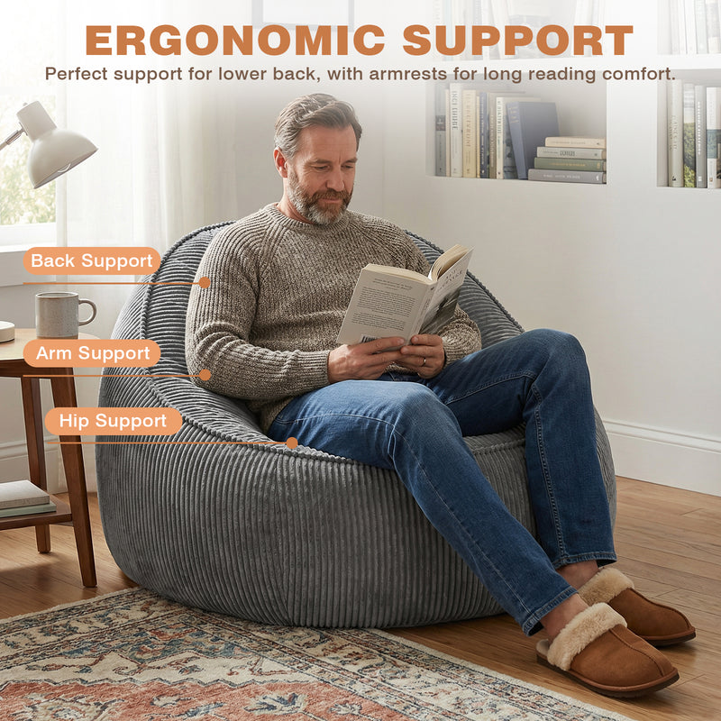 Advwin 90*92cm Corduroy Beanbag Sofa with Backrest