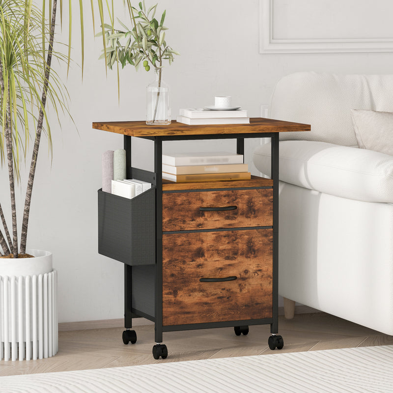 Advwin Mobile File Cabinet with 2 Drawers & Side Bag
