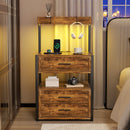 Advwin Bedside Table with Charging Station Rustic Brown