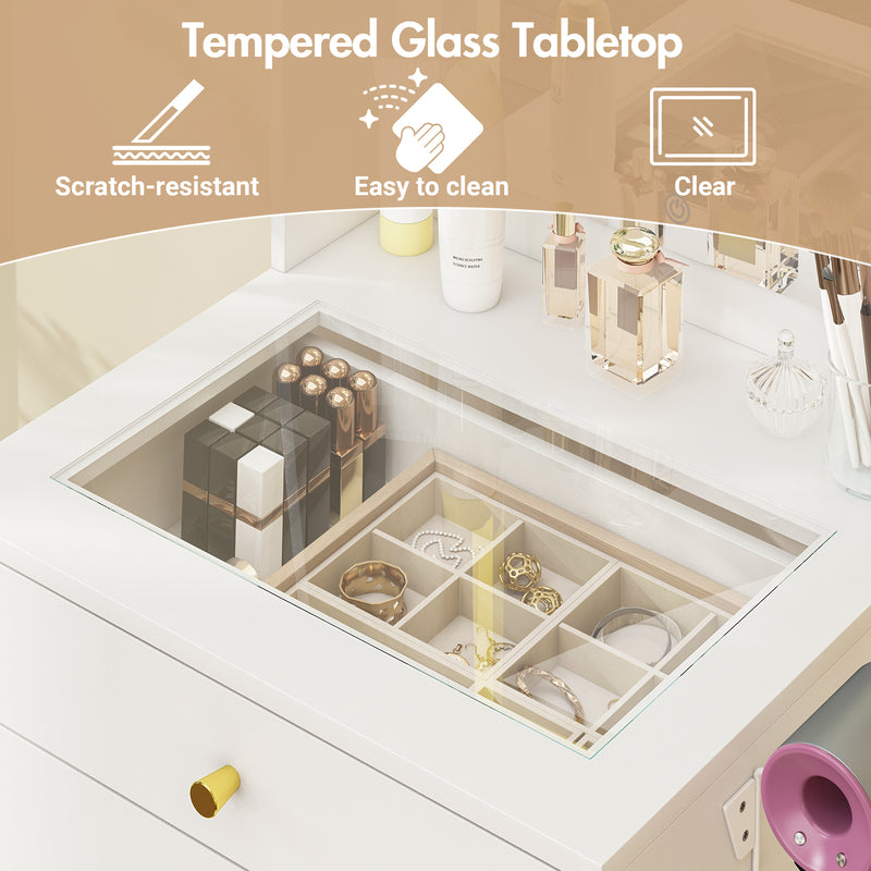 Advwin Dressing Table Stool Set Glass Desktop