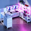 Advwin U Shaped Gaming Desk with LED Lights 164cm