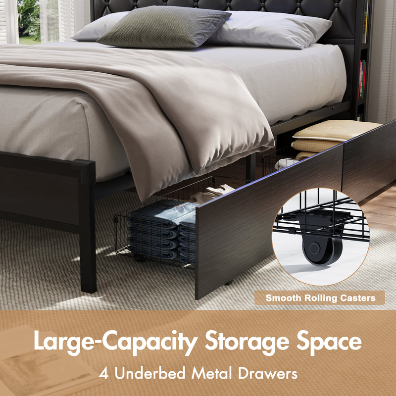 Advwin Queen Bed Frame with 4 Storage Drawers