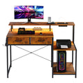 Advwin Gaming Desk with LED Lights Printer Storage Shelf