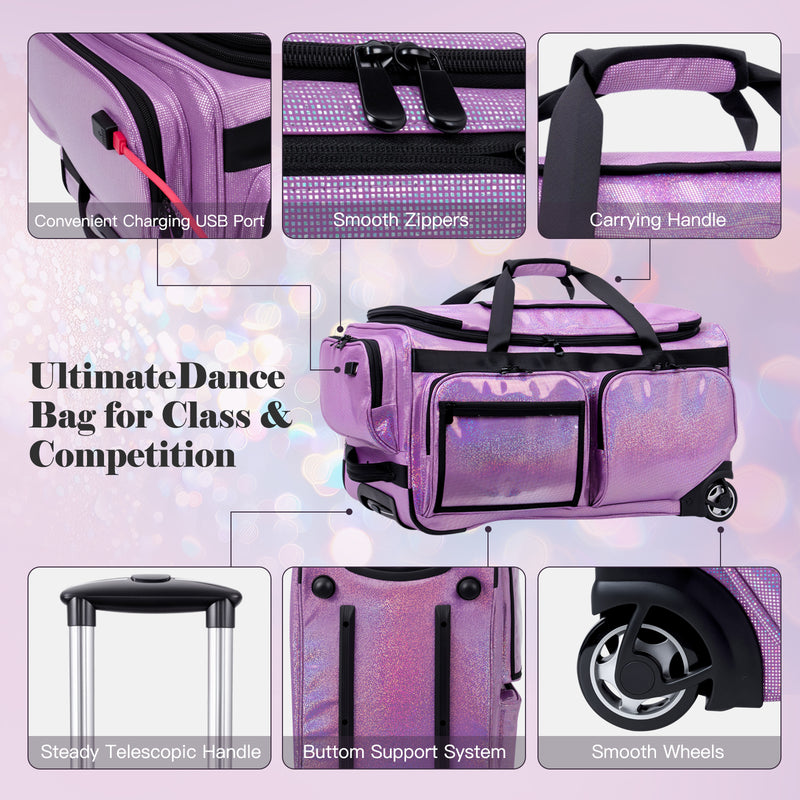 Advwin 26Inch Rolling Dance Bag with Garment Rack