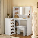 Advwin Corner Dressing Table with LED Mirror and Drawers