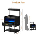 Advwin Bedside Table with Charging Station LED Lights Set of 2