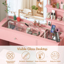Advwin LED Light Vanity Set with Stool Glass Top Pink