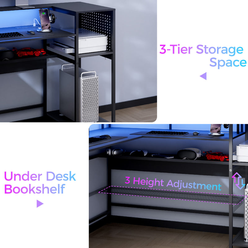 Advwin 150cm L Shaped Computer Desk w/ LED Lights