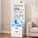 Advwin Tall LED Nightstand w/ Charging Station & 3 Drawers