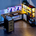 Advwin U Shaped Gaming Desk with LED Lights 164cm