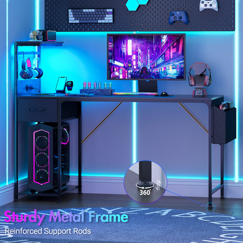 Advwin Gaming Desk with LED Lights & Storage Shelf