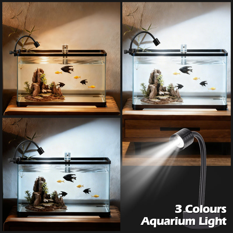 Advwin Fish Tank 50L with Artificial Hill 3-Color Lighting